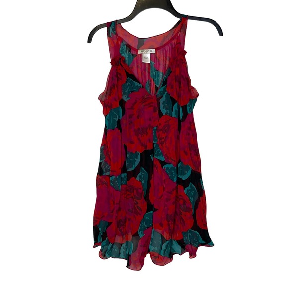 Arden B. Floral‎ Sheer V-Neck Tank Top Sleeveless Swing Tunic Small Women Multi - Picture 1 of 8